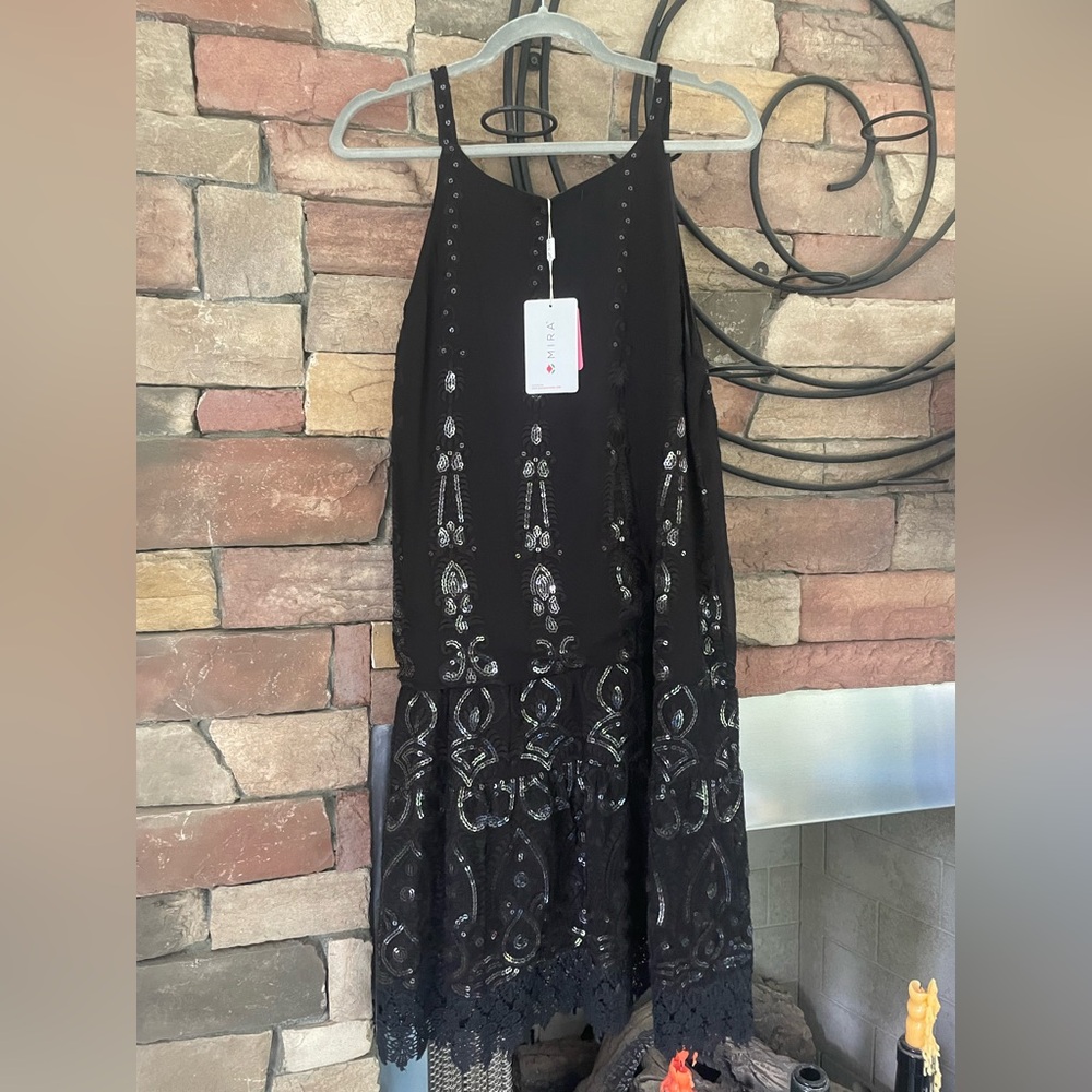 MIRA Black Sleeveless Dress with Silver Embellishments